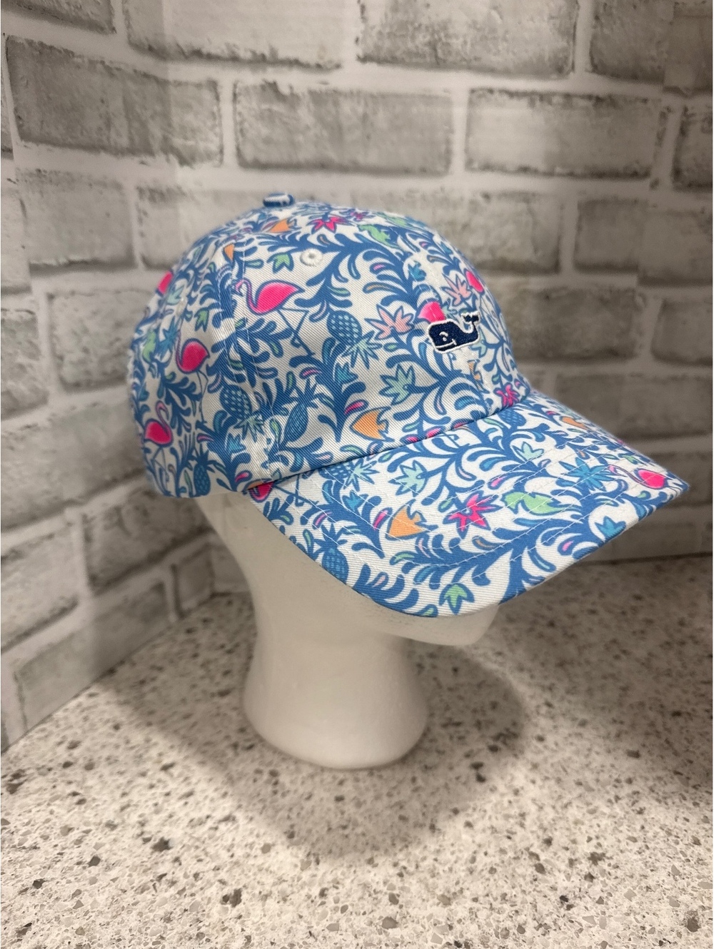 Vineyard Vines Blue Flamingo Floral Print Adjustable Baseball Cap